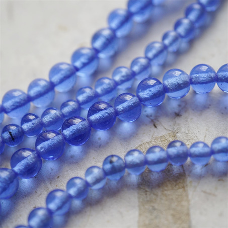 十枚入！透海洋蓝手造绝美圆珠~日本进口中古古董灯工玻璃琉璃珠-5