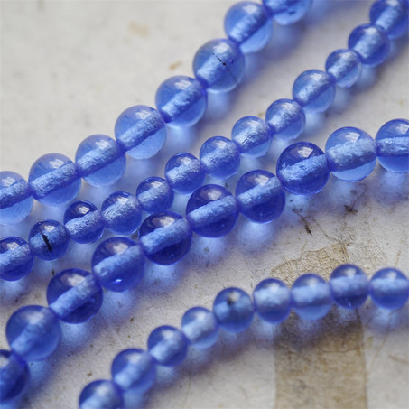十枚入！透海洋蓝手造绝美圆珠~日本进口中古古董灯工玻璃琉璃珠-6