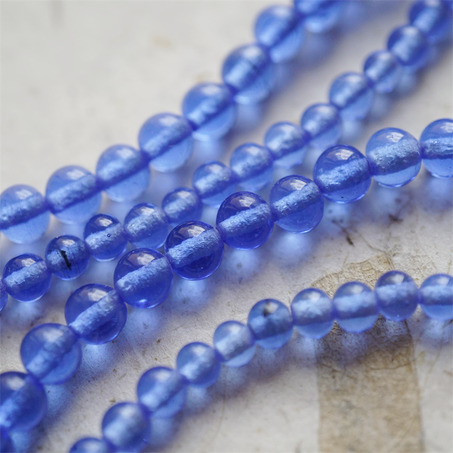十枚入！透海洋蓝手造绝美圆珠~日本进口中古古董灯工玻璃琉璃珠-7