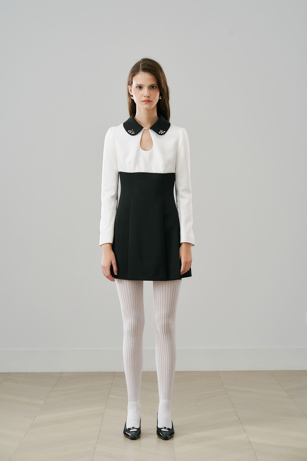 可拆卸钉钻娃娃领连衣裙