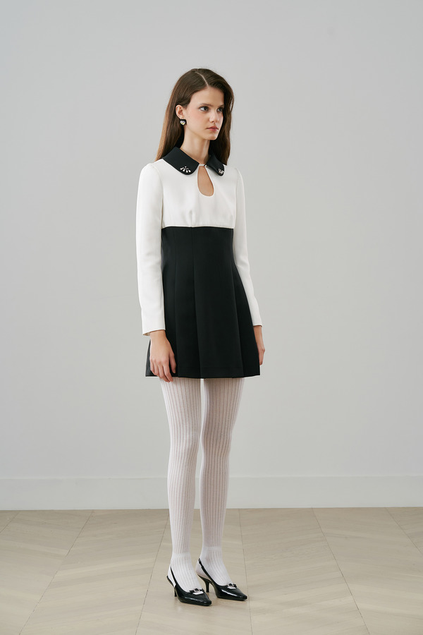 可拆卸钉钻娃娃领连衣裙