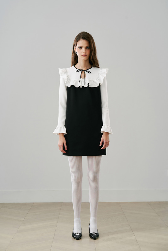 荷叶拼接直身连衣裙