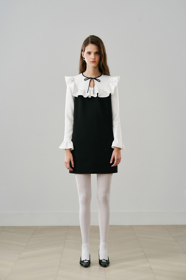 荷叶拼接直身连衣裙