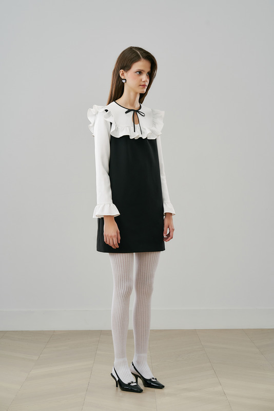 荷叶拼接直身连衣裙