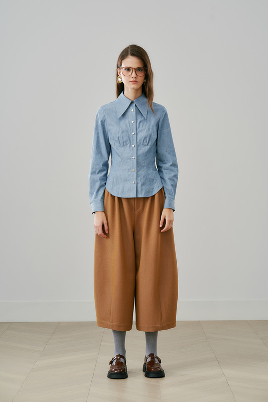 捏褶花苞型九分裙裤