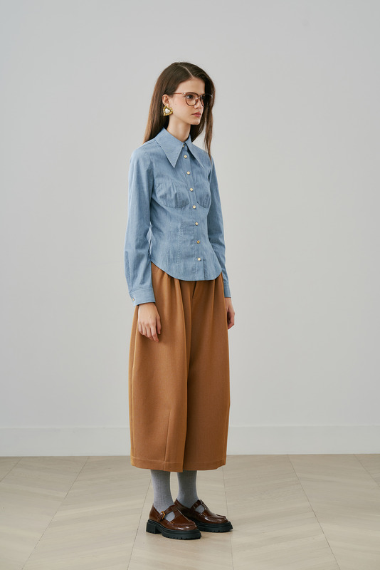 捏褶花苞型九分裙裤