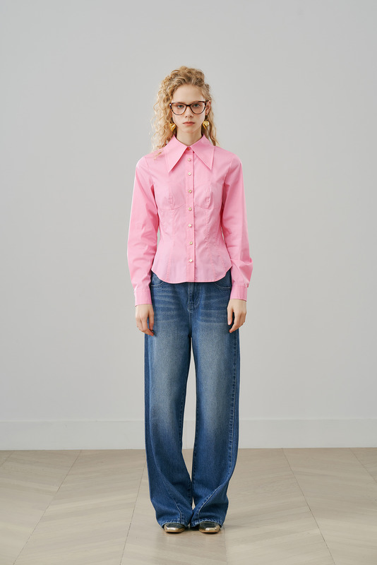 胸衣造型尖角领衬衫