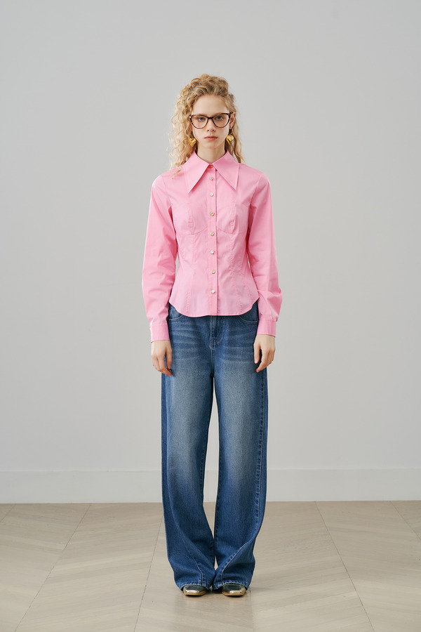 胸衣造型尖角领衬衫