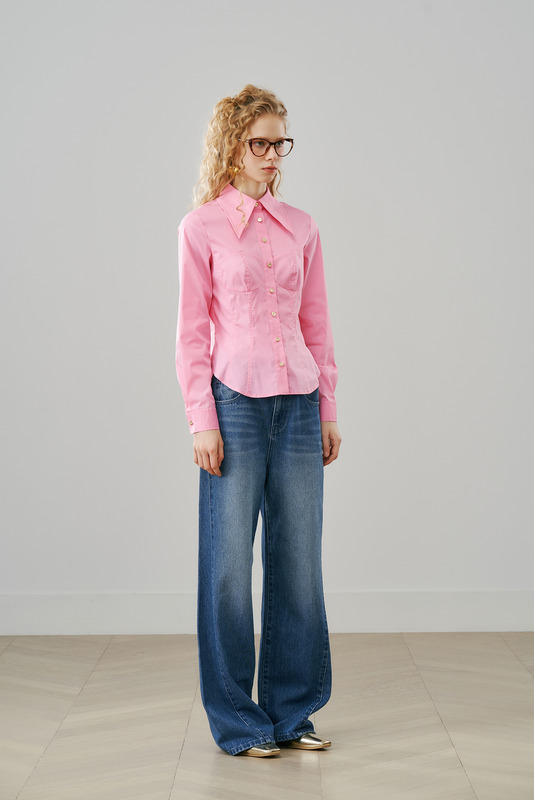 胸衣造型尖角领衬衫