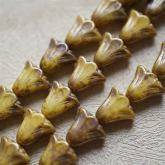 深做旧毕加索黄棕色mix~百合郁金香捷克珠玻璃琉璃珠 10X10MM