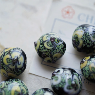 高级感复古繁花~手造稀有扁圆形直孔珠日本进口中古古董灯工玻璃琉璃珠 约15MM