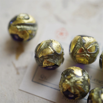 超稀有中古灰蓝熔岩琉璃~手造纯金箔圆珠日本进口中古古董灯工玻璃琉璃珠 约16MM