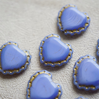 复古婴儿奶蓝描金~可爱桃心蕾丝花边做旧款爱心捷克珠玻璃琉璃珠 17X18MM