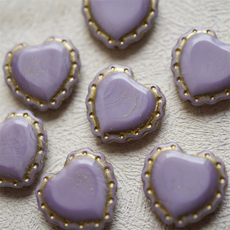 复古奶油紫色渐变mix描金~可爱桃心蕾丝花边做旧款爱心捷克珠玻璃琉璃珠 17X18MM