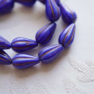 丝绸宝蓝mix描做旧金~水滴南瓜珠捷克玻璃琉璃 13X8MM