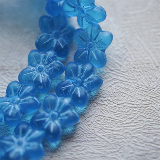 雾面海水蓝色调~捷克珠小花花花朵琉璃珠玻璃珠DIY串珠材料 14MM