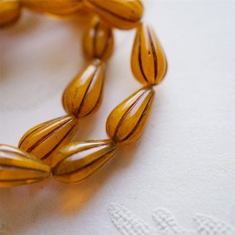 果汁橘mix夹心描古铜色色~水滴南瓜珠捷克玻璃琉璃 13X8MM