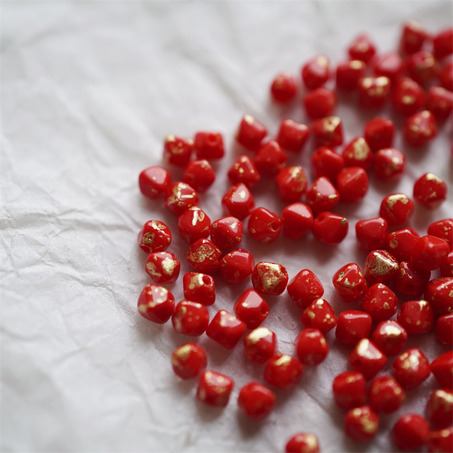 纯色红色洒金~迷你菱形珠捷克珠玻璃琉璃珠串珠法绣材料 4MM-3