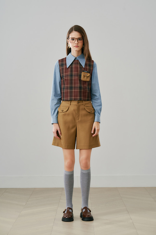 翻盖侧袋五分裤