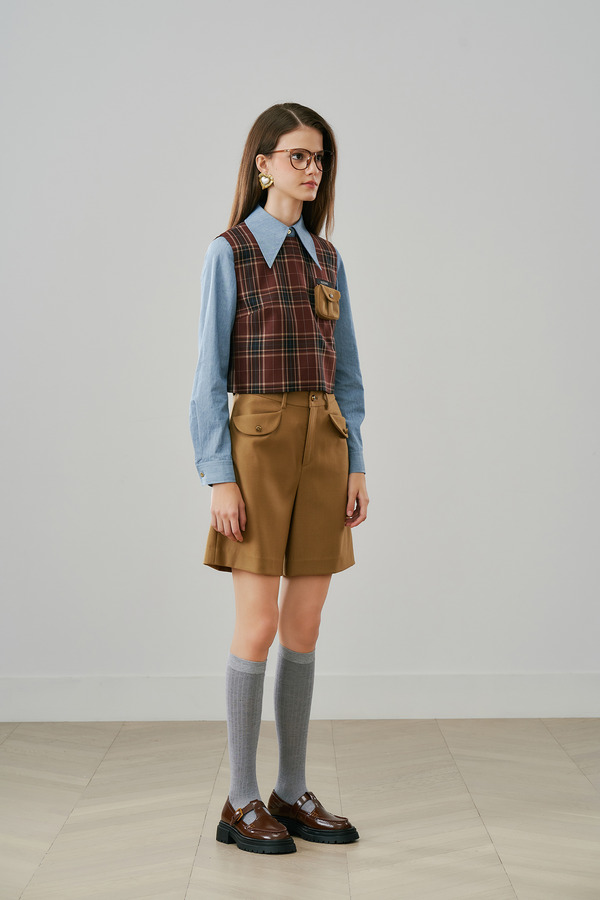 翻盖侧袋五分裤