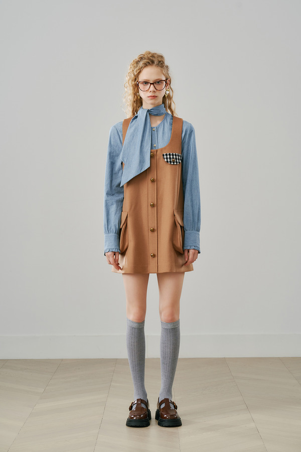 立体口袋背心裙