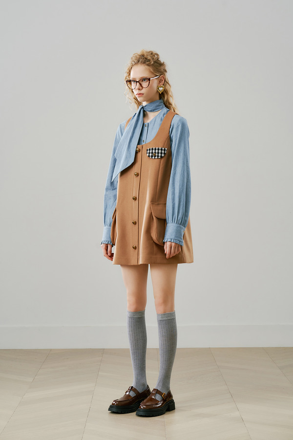 立体口袋背心裙