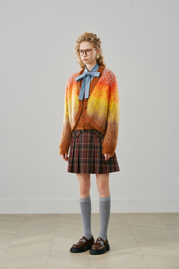 油画渐变圆摆开衫毛衣