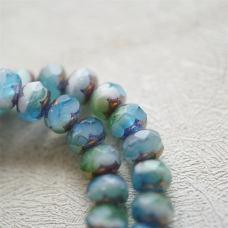 梦幻渐变蓝绿花园配色金属紫边~切面扁圆捷克珠玻璃珠琉璃珠算盘珠隔珠 9X6MM