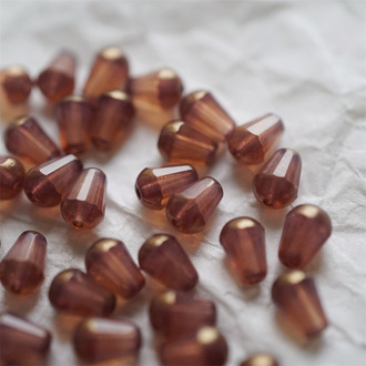 低饱和度粉色做旧金属光泽~捷克玻璃琉璃珠切面梨子小水滴 8X6MM