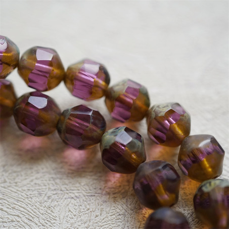 复古透紫色斑驳毕加索做旧~切面扭扭立体异形小珠子捷克珠玻璃琉璃珠 10MM-3