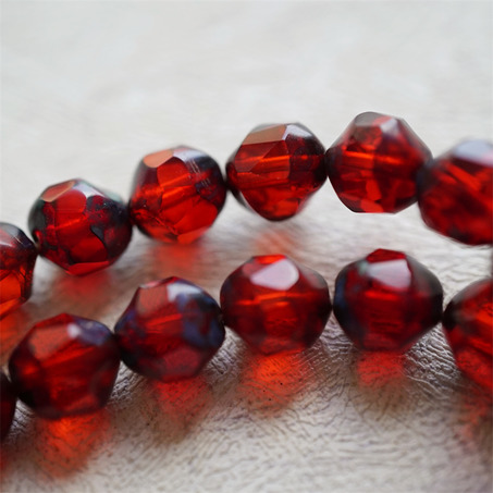 宝石红斑驳毕加索做旧~切面扭扭立体异形小珠子捷克珠玻璃琉璃珠 10MM-6