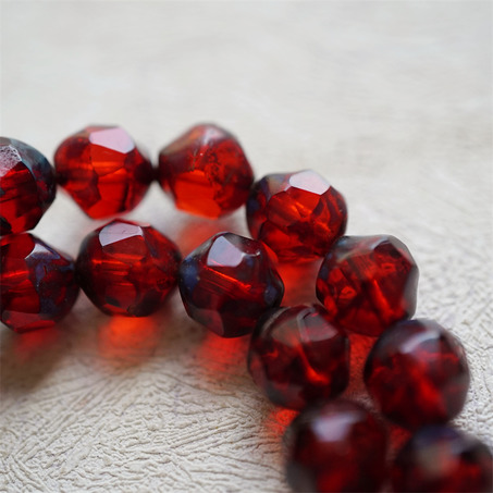 宝石红斑驳毕加索做旧~切面扭扭立体异形小珠子捷克珠玻璃琉璃珠 10MM-7