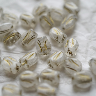 白色夹心条纹mix描金色~可爱迷你郁金香捷克珠玻璃琉璃 9X7MM