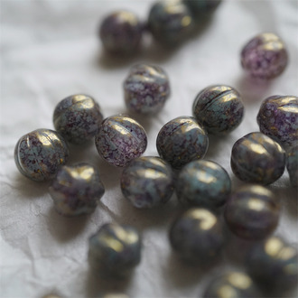 铜锈感透绿紫色金属光泽斑驳~南瓜珠捷克珠玻璃琉璃珠 8MM