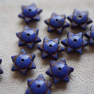 普鲁士蓝描古铜金~六芒星捷克珠隔片珠玻璃琉璃珠 6X12MM