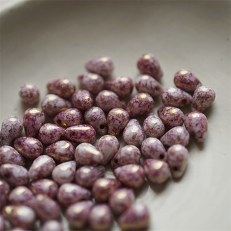 玫瑰粉白光泽斑驳效果~迷你水滴珠捷克珠玻璃琉璃珠 4X6MM