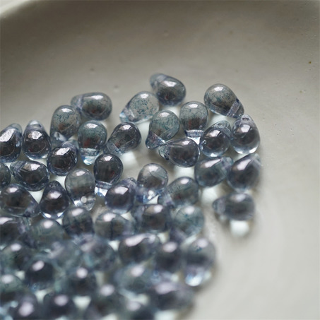 透明斑驳光泽蓝灰色~迷你水滴珠捷克珠玻璃琉璃珠 4X6MM-2