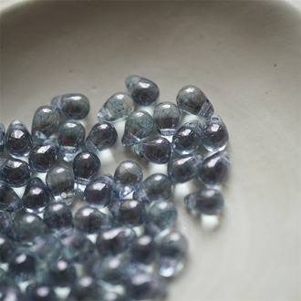 透明斑驳光泽蓝灰色~迷你水滴珠捷克珠玻璃琉璃珠 4X6MM