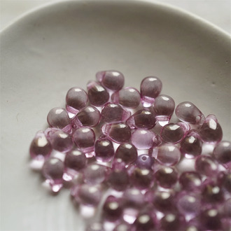 透明玫瑰粉紫光泽色~迷你水滴珠捷克珠玻璃琉璃珠 4X6MM