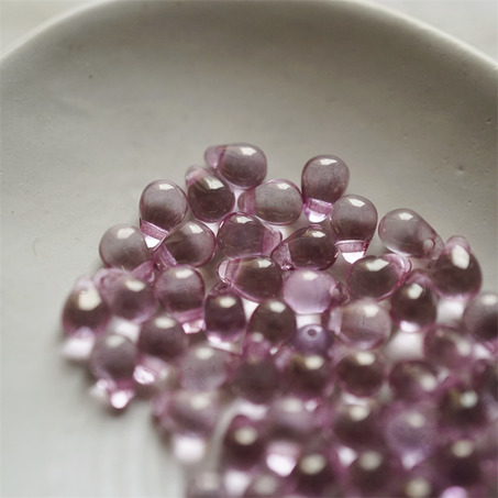 透明玫瑰粉紫光泽色~迷你水滴珠捷克珠玻璃琉璃珠 4X6MM-2