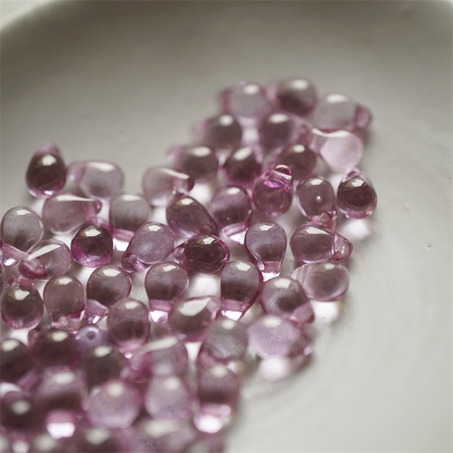 透明玫瑰粉紫光泽色~迷你水滴珠捷克珠玻璃琉璃珠 4X6MM-4