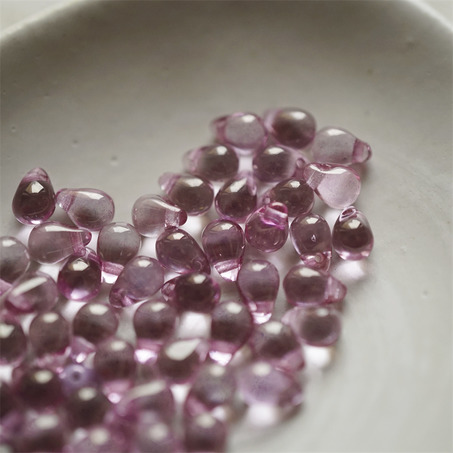 透明玫瑰粉紫光泽色~迷你水滴珠捷克珠玻璃琉璃珠 4X6MM-3