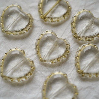 经典透明水晶白描金~可爱桃心蕾丝花边做旧款爱心捷克珠玻璃琉璃珠 17X18MM