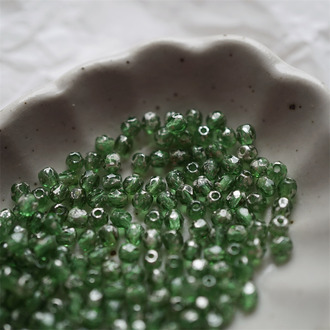 透深绿描银色~切面迷你枣形珠捷克珠玻璃琉璃 3MM