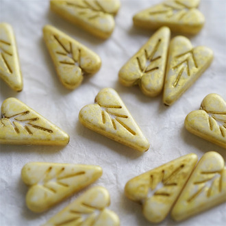 水染鎏金斑驳色~复古桃心爱心树叶直孔捷克珠玻璃琉璃珠 16X11MM