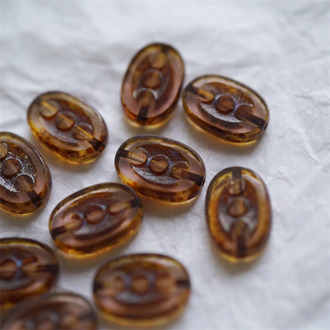 复古透浅粉色做旧毕加索色~切面椭圆波点直孔珠捷克珠玻璃琉璃珠 14X9MM