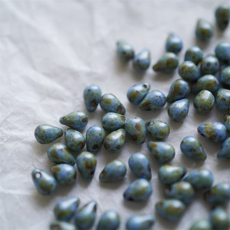斑驳蓝色做旧毕加索效果~迷你水滴珠捷克珠玻璃琉璃珠 4X6MM