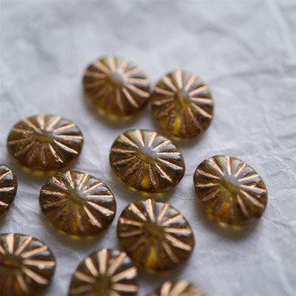 深琥珀做旧毕加索透感描玫瑰金色~椭圆放射纹捷克玻璃琉璃珠 14X12MM