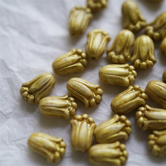 斑驳复古鎏金色做旧毕加索~可爱郁金香捷克珠玻璃琉璃 12X8MM