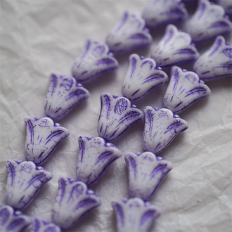 纯白描紫Y2K风~百合郁金香捷克珠玻璃琉璃珠 10X10MM